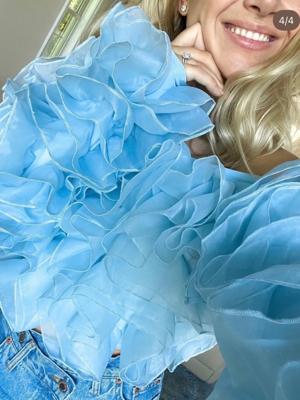 Warehouse ruffle ling sleeve crop top